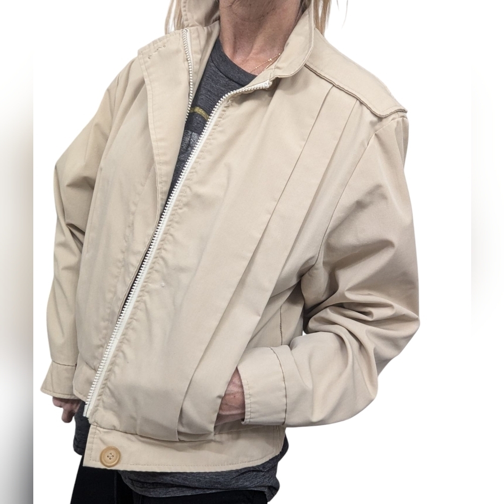 Vintage Jordache USA Beige Bomber Jacket Women’s Small Classic 80s Preppy Coat - Picture 2 of 13